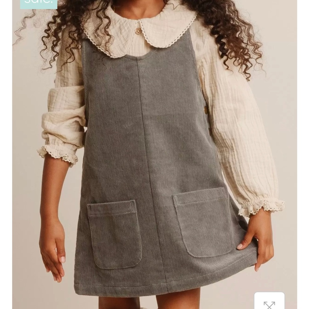 Ryle + cru oversized collar blouse And odette overall dress set.